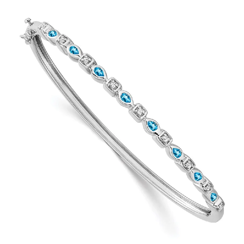 Women’s braided bracelet-14k White Gold Blue Topaz and Diamond Bangle-WBC-BM7222-BT-011-WA