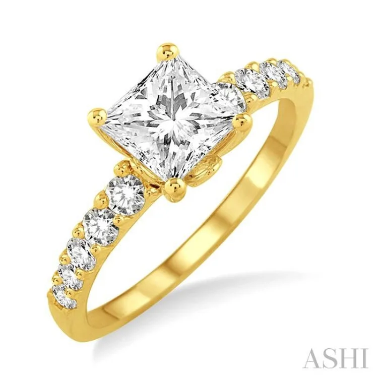 Women’s vintage halo engagement rings-1/3 Ctw Diamond Semi-Mount Engagement Ring in 14K Yellow Gold