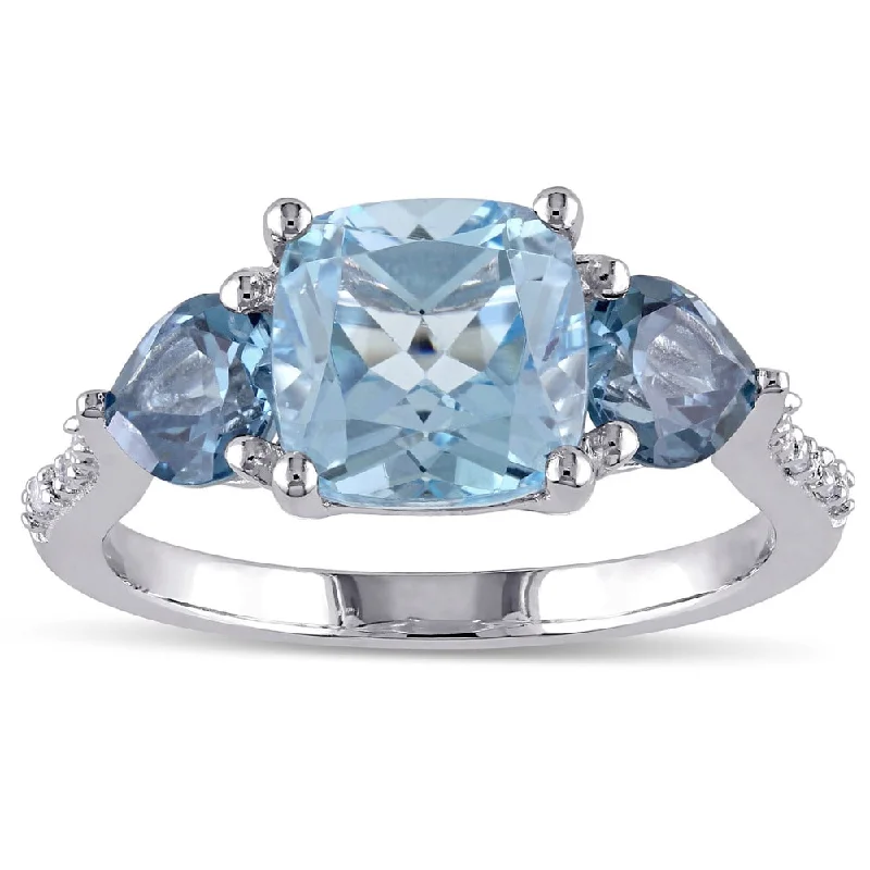 Women’s gemstone ring-3-Stone Multi-Cut Sky and London Blue Topaz Diamond Ring in Sterling Silver by Miadora