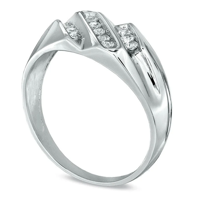 Women’s timeless engagement rings-Men's 0.25 CT. T.W. Natural Diamond Triple Row Slant Ring in Solid 10K White Gold