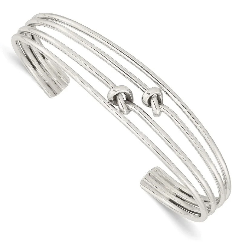 Women’s minimalist bracelet-Sterling Silver Polished 4 Band Knots Cuff Bangle-QB1373-WBC