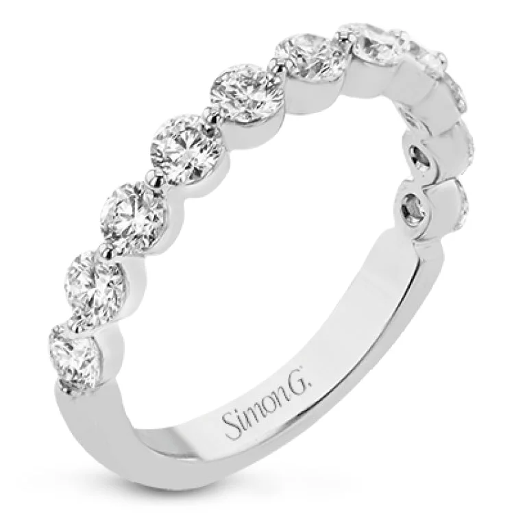 Women’s modern diamond engagement rings-A modern design with a bubble setting that highlights each individual stone in this diamond wedding band 1.0 ctw.