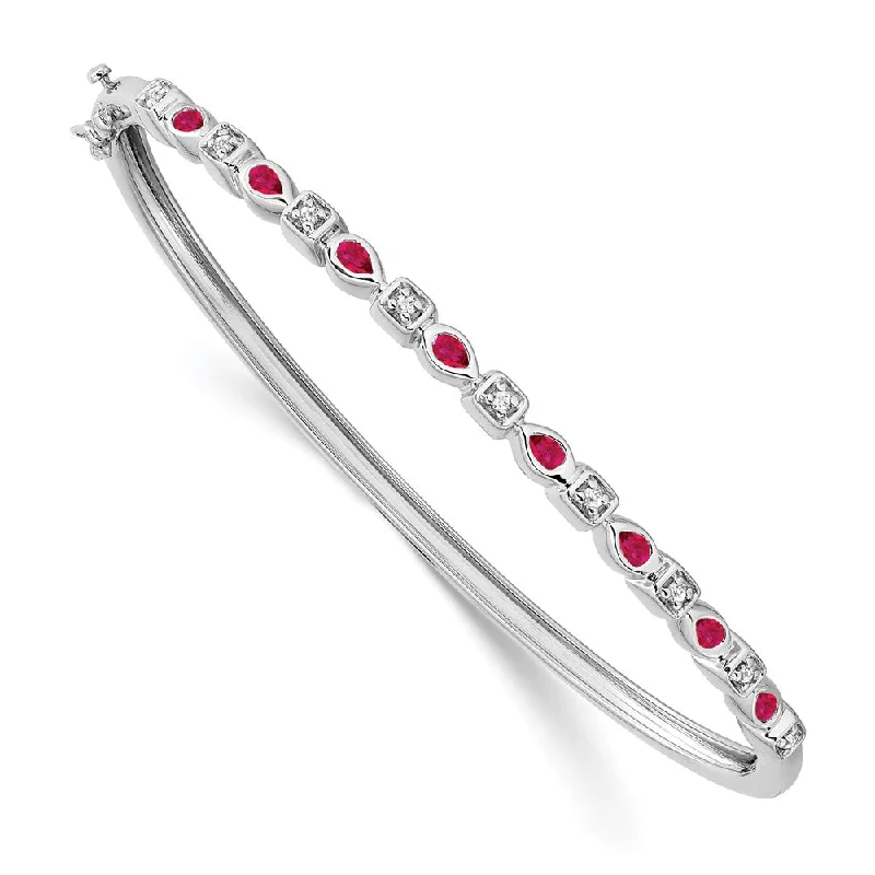 Women’s simple bracelet-14k White Gold Ruby and Diamond Bangle-WBC-BM7222-RU-011-WA