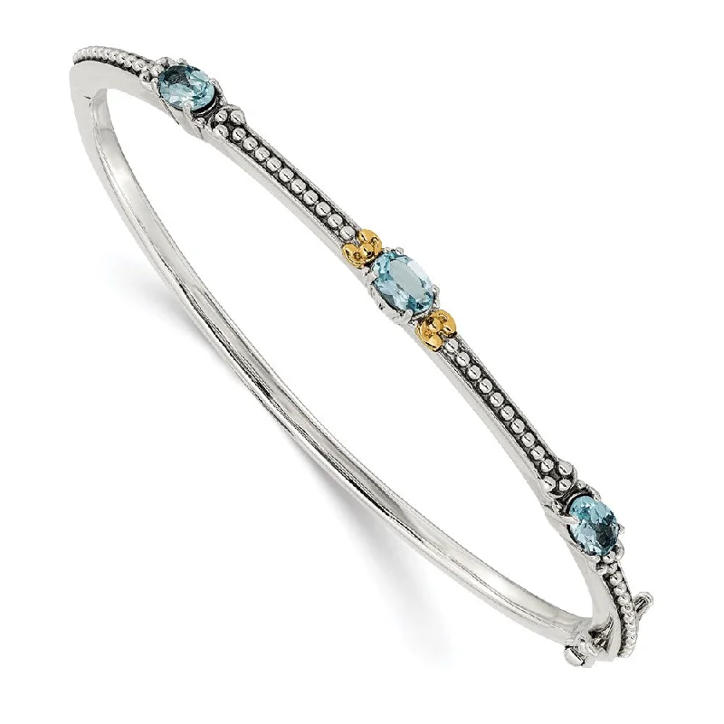 Women’s stretch bracelet-Sterling Silver w/14ky Sky Blue Topaz Bangle-WBC-QTC1333