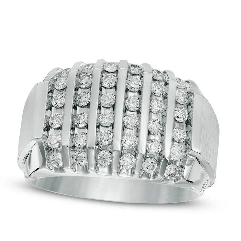 Women’s wedding and engagement rings-Men's 1.0 CT. T.W. Natural Diamond Vertical Multi-Row Ring in Solid 10K White Gold