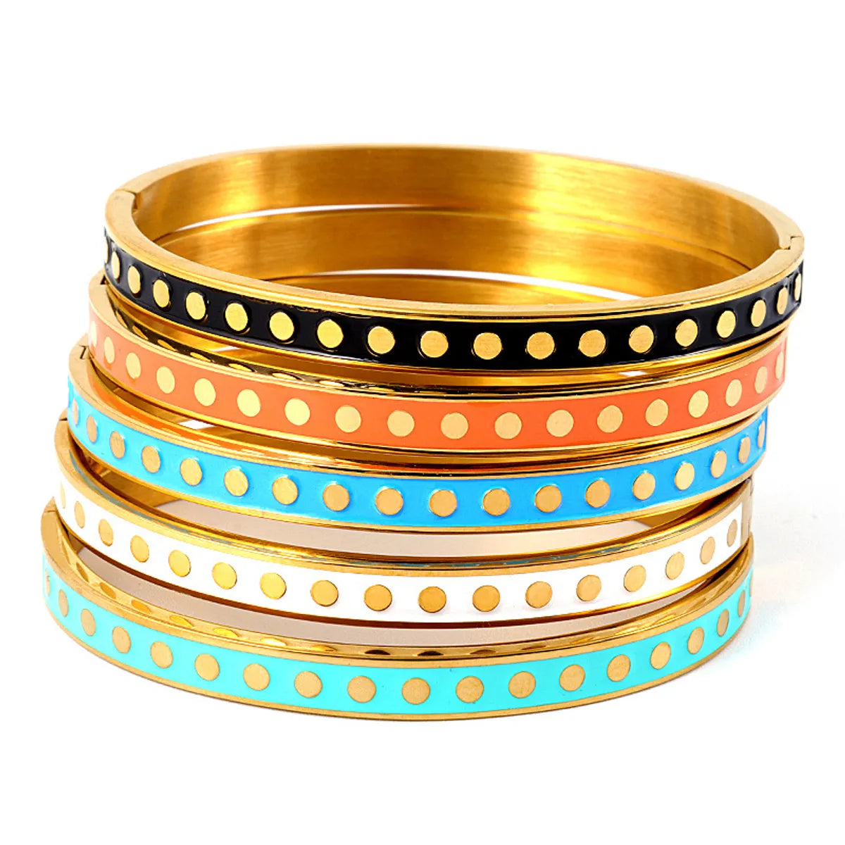 Women’s stacked bangle set-Streetwear Round Dots Stainless Steel Bangle In Bulk