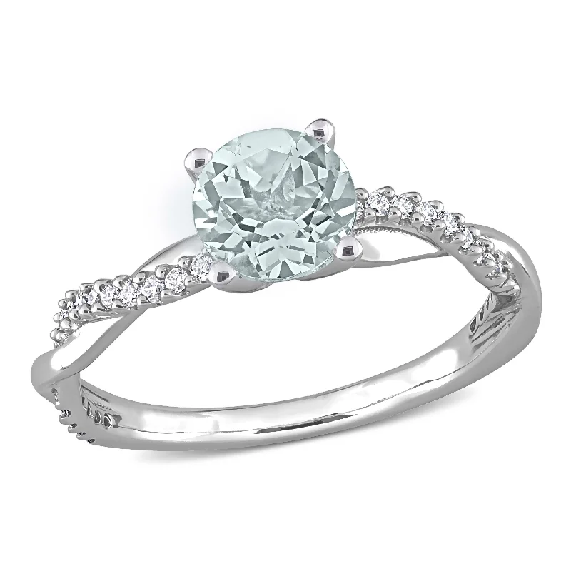 Women’s engraved ring-Miadora Aquamarine and 1/6ct TDW Diamond Crossover Birthstone Ring in 14k White Gold