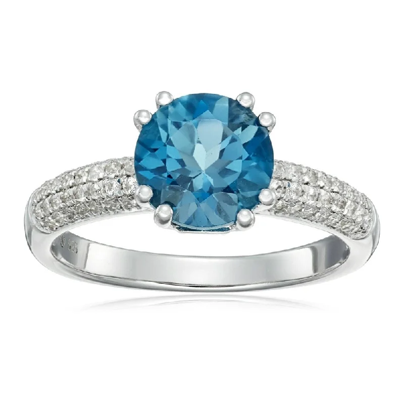 Women’s radiant cut diamond ring-Sterling Silver London Blue Topaz & Created White Sapphire Ring