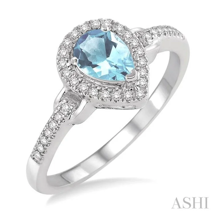 Women’s modern engagement rings-7x5 MM Pear Shape Aquamarine and 1/6 Ctw Round Cut Diamond Ring in 10K White gold