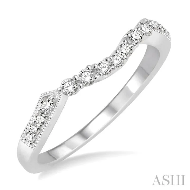 Women’s custom diamond engagement rings-1/5 Ctw Round Cut Diamond Wedding Band in 14K White Gold