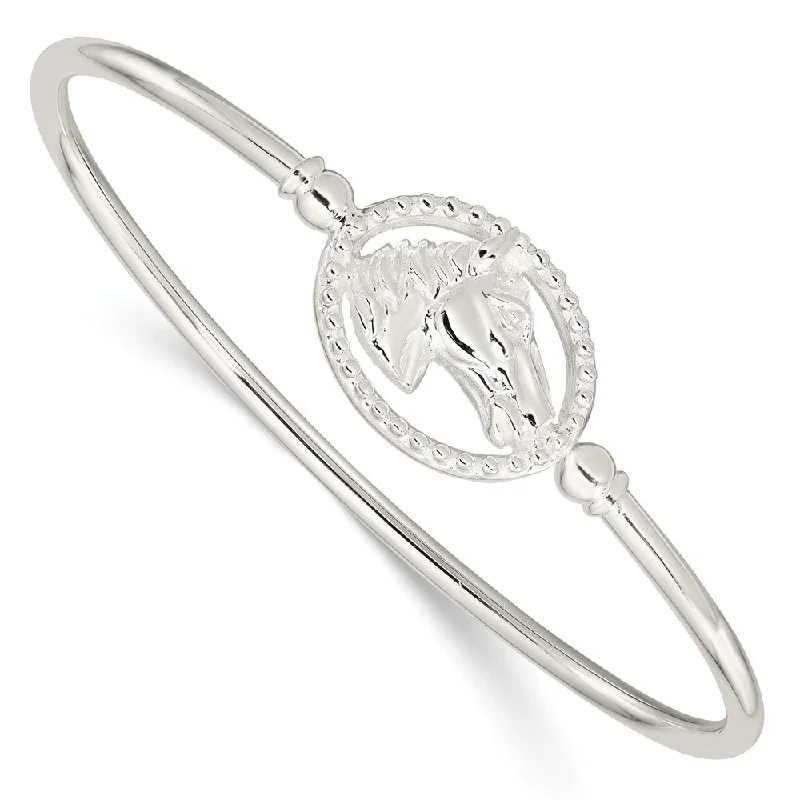 Women’s classic bangle-Sterling Silver Polished Horse Head Flexible Bangle-WBC-QB1384