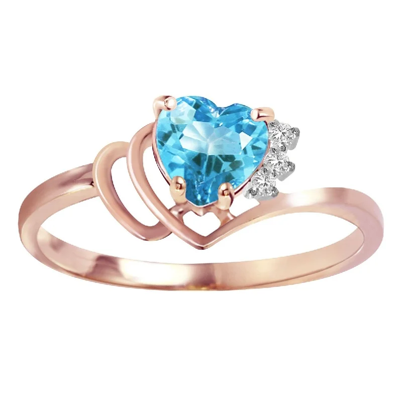 Women’s platinum wedding ring-14K Solid Gold Heart Shape Blue Topaz Diamond Ring 0.97 Carat