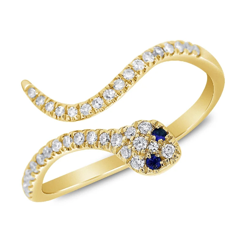 Women’s promise ring-Joelle Collection Diamond Blue Sapphire Snake Wrap Around Pinky Ring 14K Gold Size 3.5