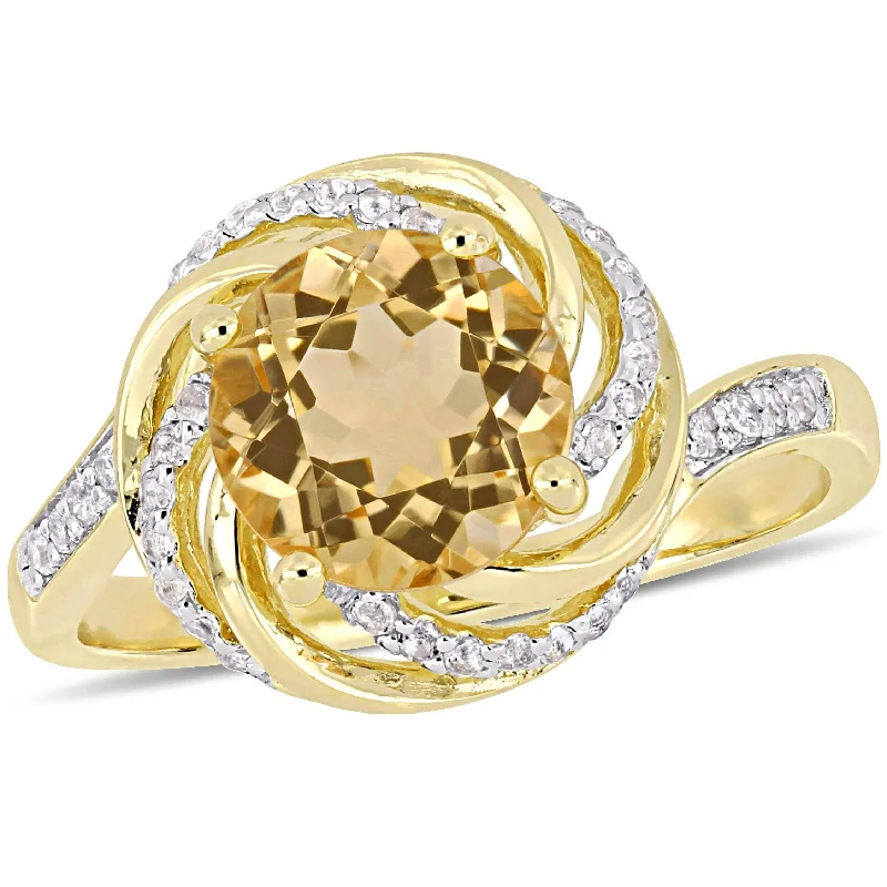 Women’s topaz ring-Miadora Yellow Plated Sterling Silver Citrine White Topaz & Diamond Swirl Halo Ring