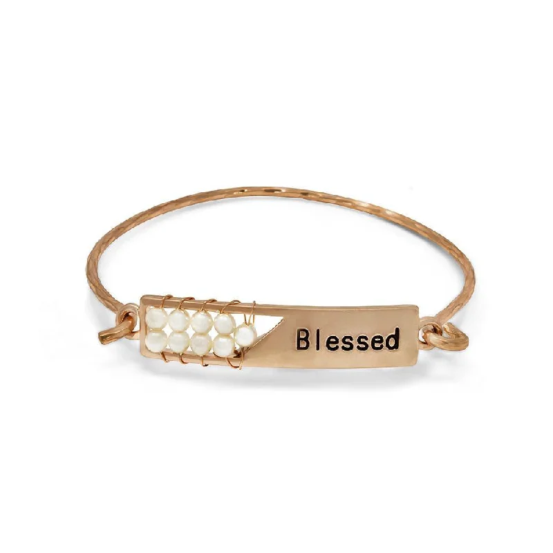 Women’s gem-studded bracelet-Blessed Hook Bangle with Pearls Gold Tone