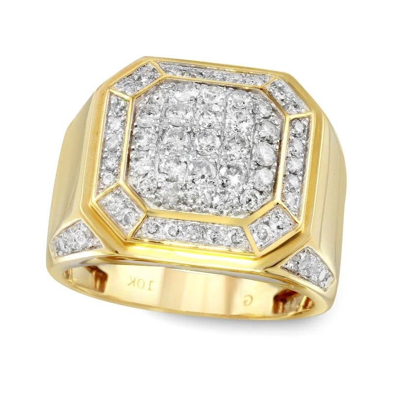 Women’s antique engagement rings-Men's 2.0 CT. T.W. Composite Natural Diamond Octagon Ring in Solid 10K Yellow Gold - Size 10