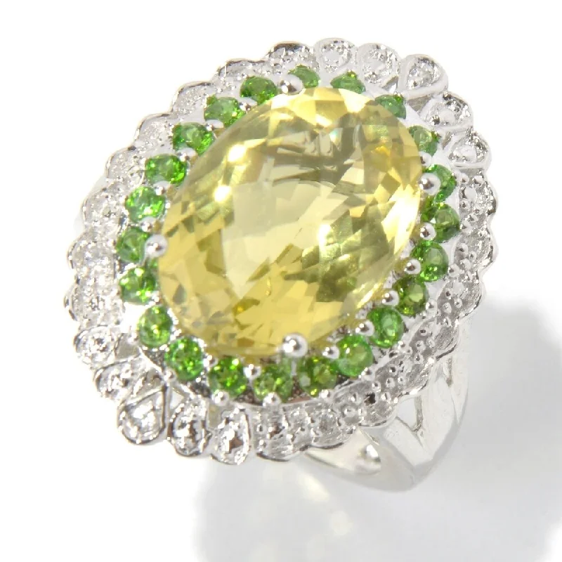 Women’s modern diamond ring-Sterling Silver 5.94ct Chrome Diopside Lemon Quartz Cocktail Ring - Yellow