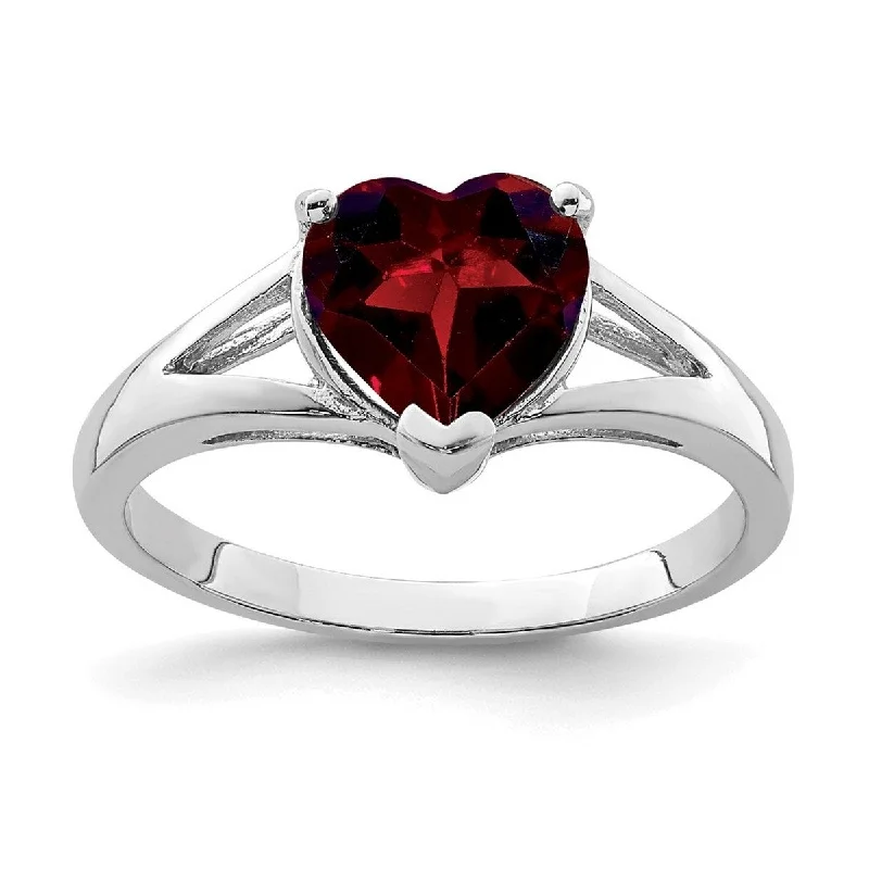 Women’s anniversary ring-Curata 925 Sterling Silver Polished Open back Basket setting Rhodium Garnet Ring