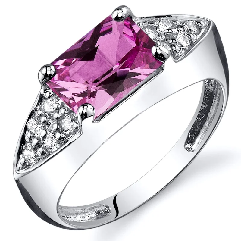 Women’s heirloom ring-Sterling Silver 2 ct Created Pink Sapphire Birthstone Ring