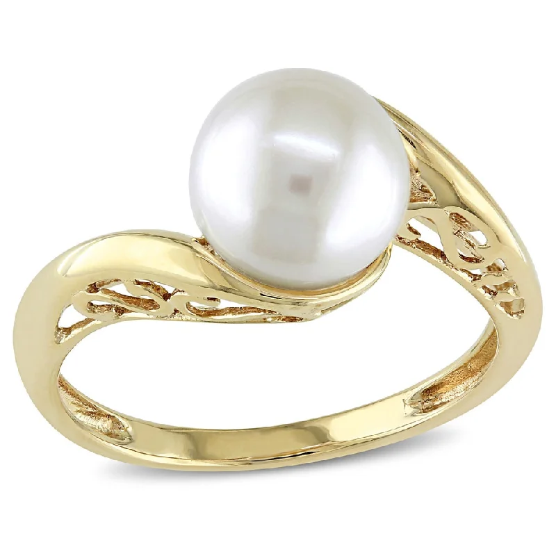 Women’s wedding ring-Miadora 10k Yellow Gold Cultured Freshwater Pearl Ring (8-8.5 mm)