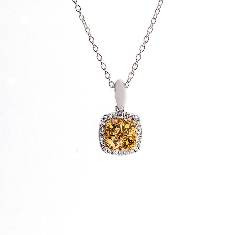 Women’s vintage-style necklace-Bellagio Collection Pave Yellow Sapphire Cushion Shape Pendant