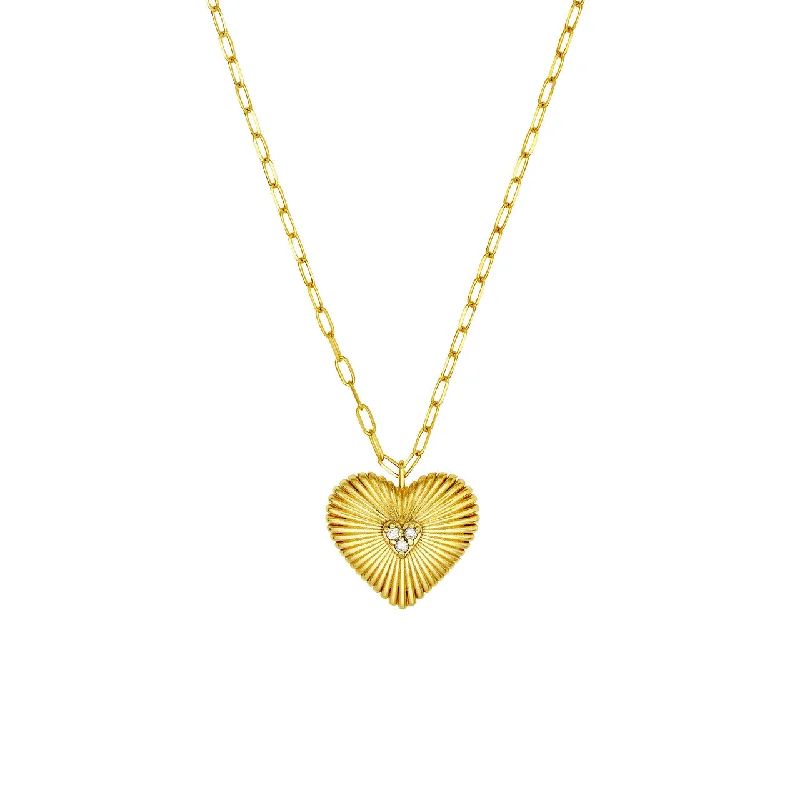 Women’s gemstone and diamond necklace-Diamond 14K Yellow Gold Radiant Heart Pendant Necklace