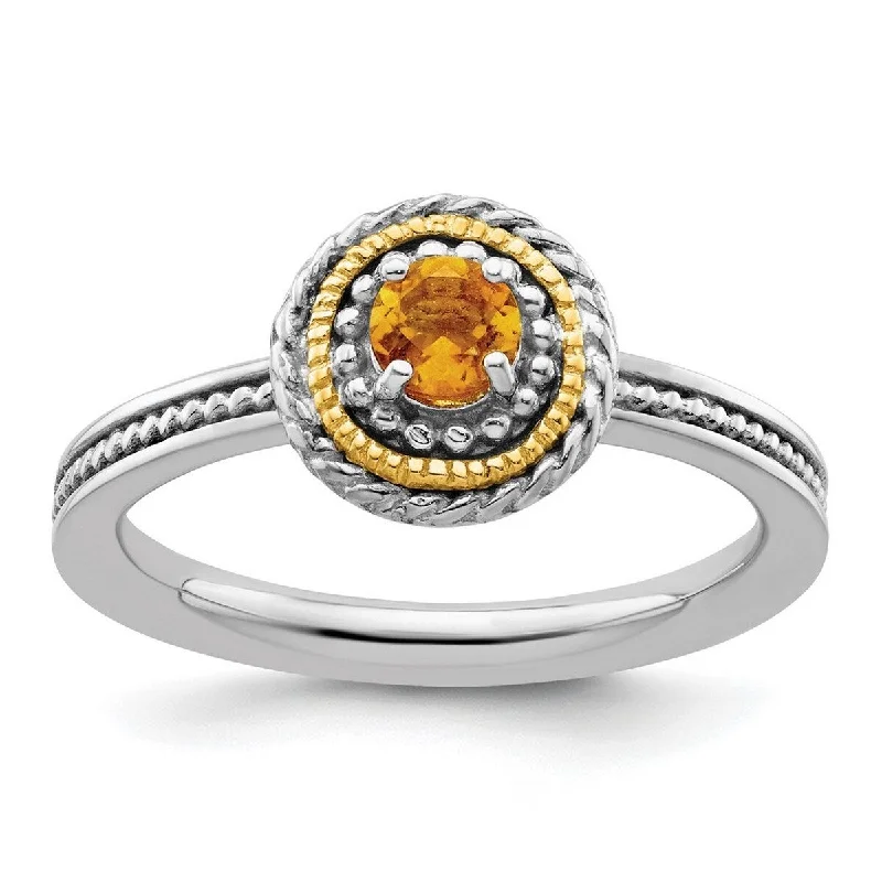 Women’s chunky ring-Curata 925 Sterling Silver Teal 14k Gold Two-tone Citrine Vintage Ring