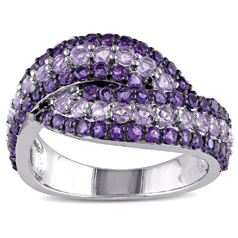 Women’s eternity diamond ring-Miadora Sterling Silver Amethyst-Africa and Rose de France Bypass Ring