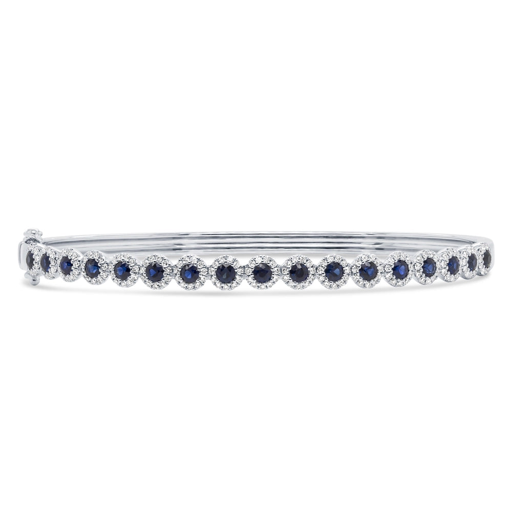 Women’s stretch bracelet-14K White Gold Sapphire Bangle with Diamond Halos