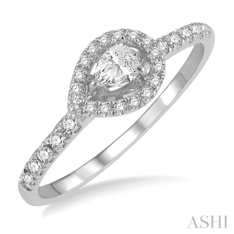 Women’s affordable diamond engagement rings-1/4 ctw Round and Pear Cut Diamond Petite Fashion Ring in 10K White Gold