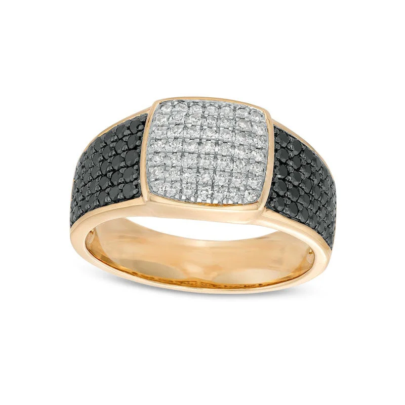 Women’s gemstone engagement rings-Men's 1.13 CT. T.W. Cushion Composite Black Enhanced and White Natural Diamond Multi-Row Ring in Solid 10K Yellow Gold