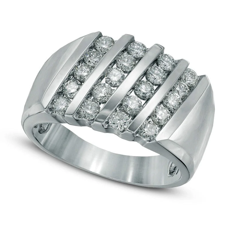 Women’s affordable engagement rings-Men's 1.5 CT. T.W. Natural Diamond Slant Four Row Ring in Solid 10K White Gold