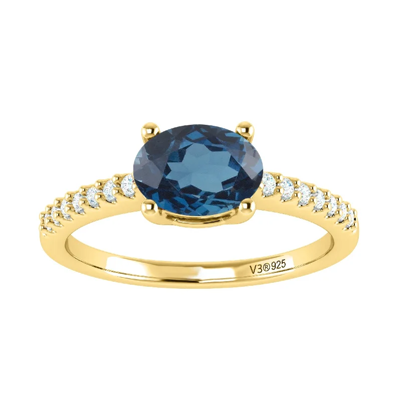 Women’s modern diamond ring-Gold Over Sterling Silver,London Blue Topaz&White Topaz Solitaire Ring