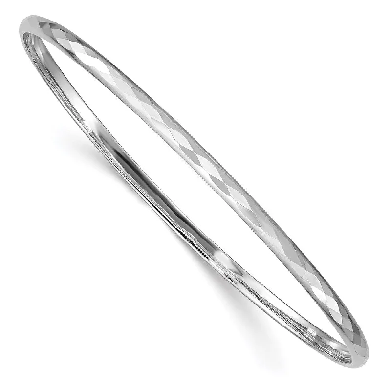 Women’s chic bangles-Sterling Silver 3.00mm Rhodium Polished Patterned Bangle-WBC-QB679