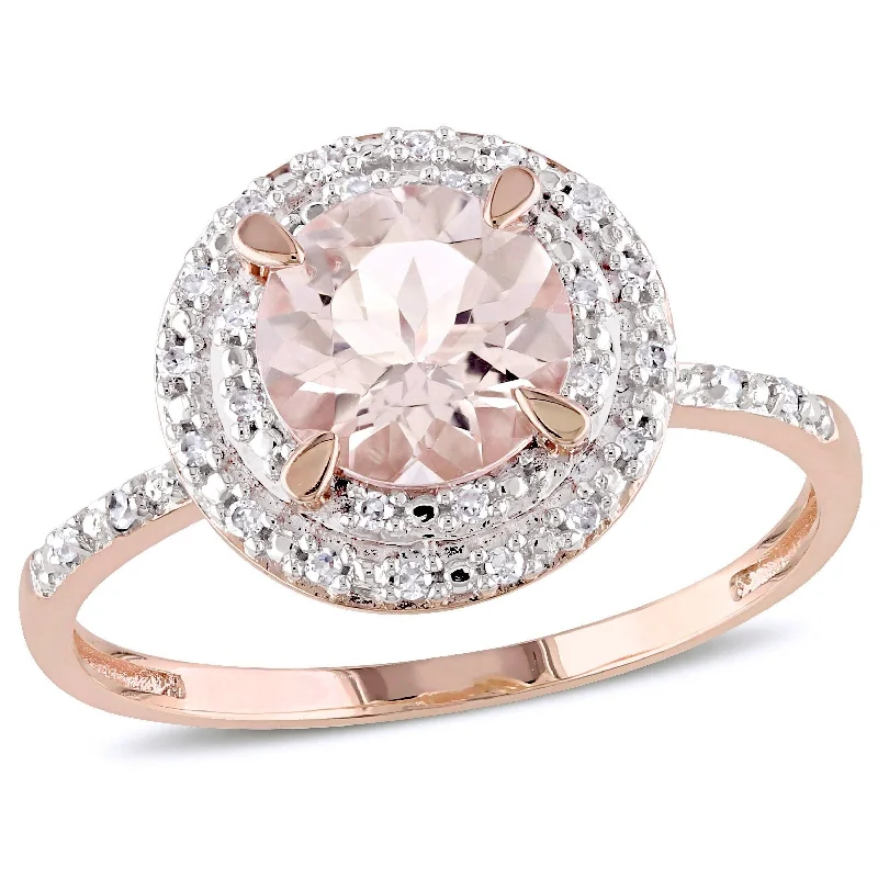 Women’s infinity band ring-Miadora 10k Rose Gold Morganite and 1/10ct TDW Diamond Double Halo Ring