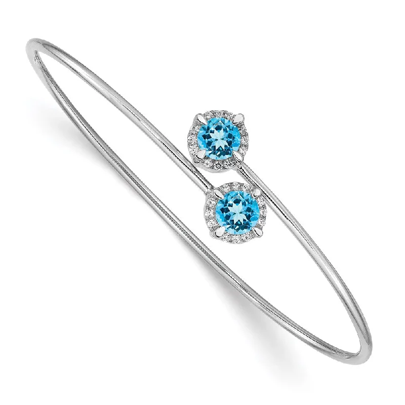 Women’s infinity bangle-14k White Gold Blue Topaz and Diamond Flexible Bangle-WBC-BM4506-BT-012-WA