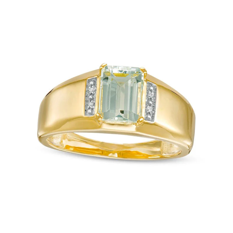 Women’s large stone engagement rings-Men's Emerald-Cut Aquamarine and Natural Diamond Accent Collar Ring in Solid 10K Yellow Gold