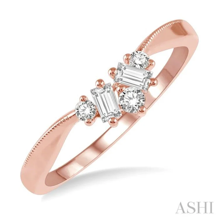 Women’s classic diamond engagement rings-1/5 Ctw Chevron Baguette and Round Cut Diamond Band in 14K Rose Gold