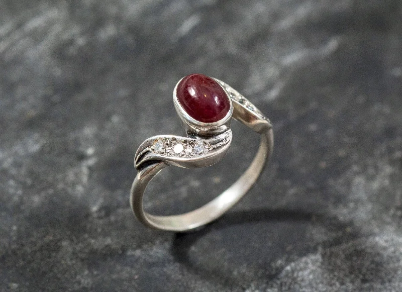 Women’s vintage-inspired diamond engagement rings-Genuine Ruby Ring - Classy Red Ring - Vintage Diamond Ring