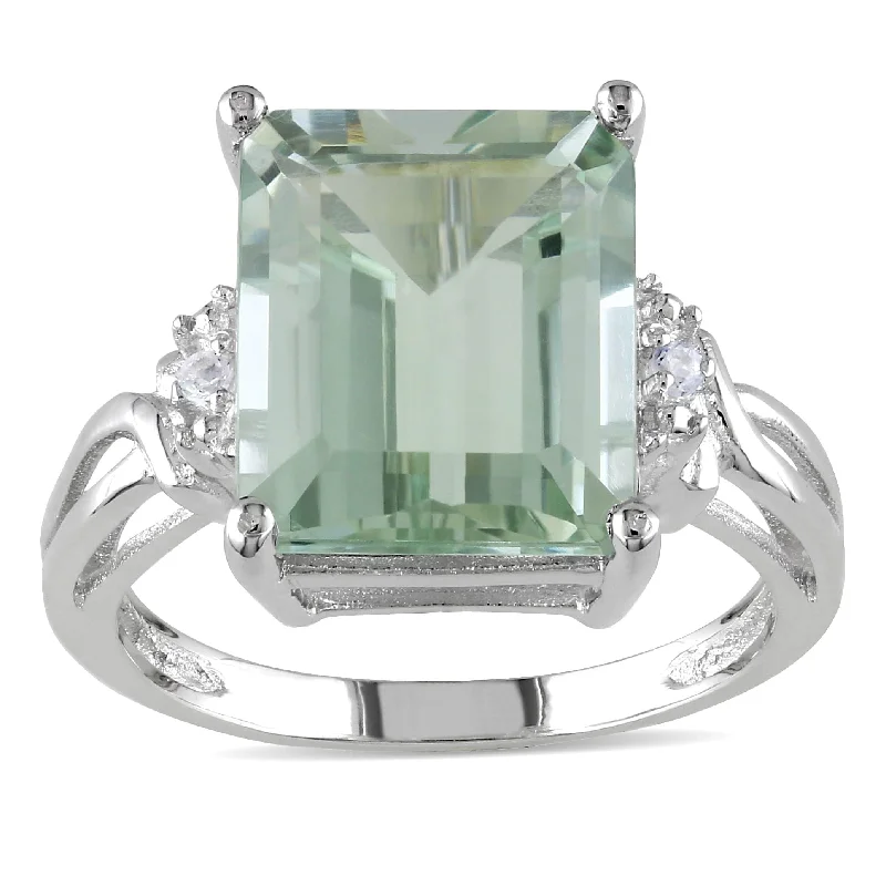 Women’s luxury ring-Rectangular 5 5/8 ct. Green Amethyst / White Topaz Sterling Silver Cocktail Ring by Miadora