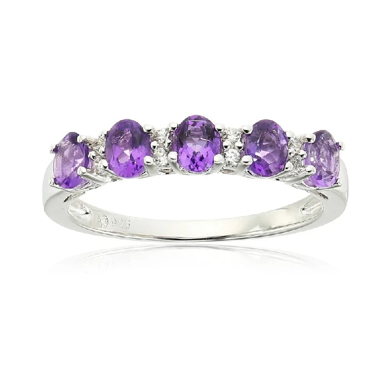 Women’s colorful ring-Sterling Silver African Amethyst & White Zirconia Ring