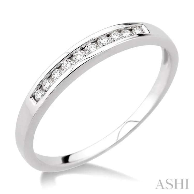 Women’s sparkling engagement rings-1/10 Ctw Round Cut Diamond Band in 10K White Gold