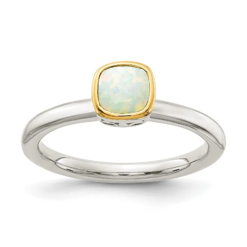 Women’s pearl ring-Curata 925 Sterling Silver With 14k Accent Milky Opal Ring