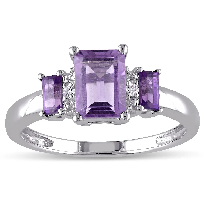 Women’s wedding ring set-Miadora 10k White Gold Amethyst and Diamond Accent 3-stone Ring - Purple