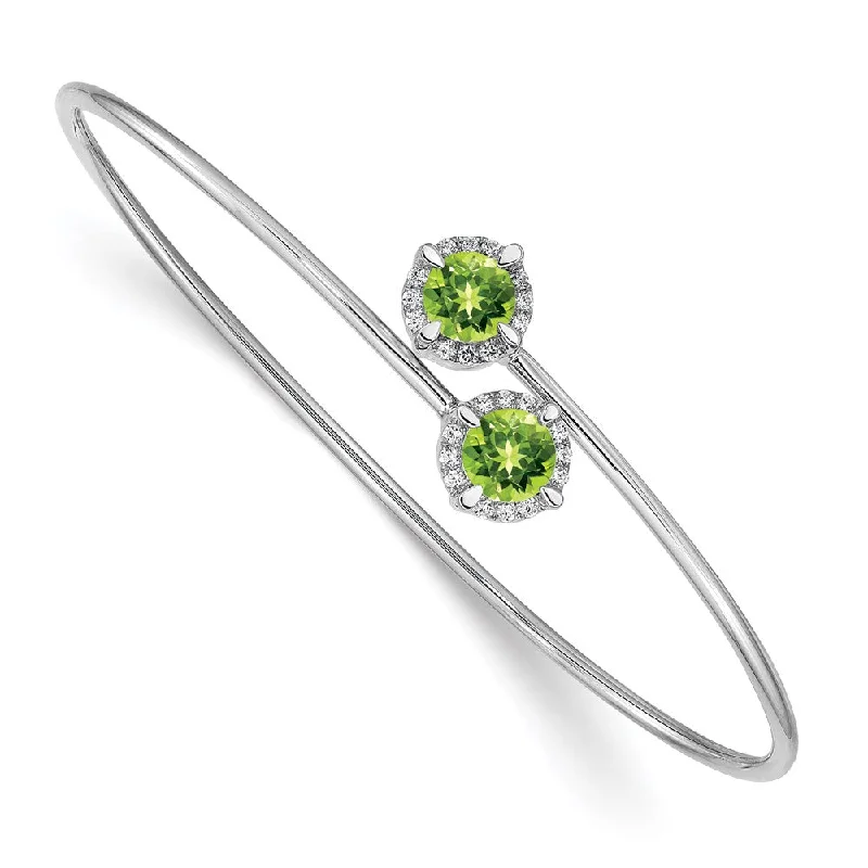 Women’s sterling silver bangles-14k White Gold Peridot and Diamond Flexible Bangle-WBC-BM4506-PE-012-WA