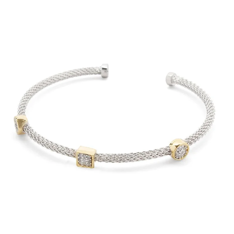 Women’s gem-stone bracelet-Two Tone Cubic Zirconia Thin Bangle