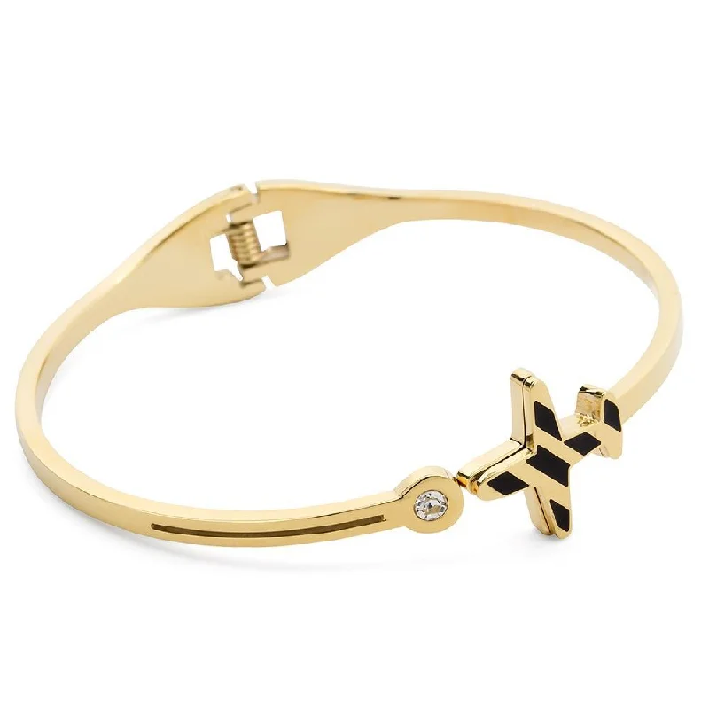 Women’s fine bracelet-Stainless Steel Hinged Bangle Plane CZ Gold Plated