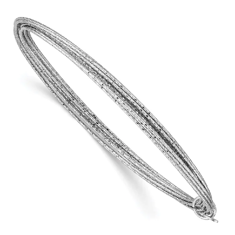 Women’s fine bracelet-Sterling Silver Rhod-plated D/C Texture 11-Wire Oval Slip-on Bangle-WBC-QB1077