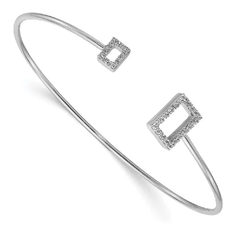 Women’s double-layer bracelet-14k White Gold Diamond Squares Flexible Cuff Bangle-WBC-BM3710-025-WA