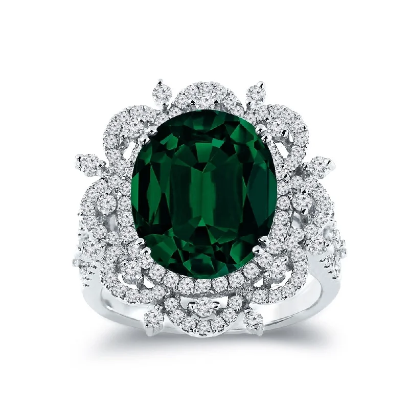 Women’s boho ring-Auriya Vintage 3 3/4ct Oval-cut Emerald Halo Diamond Ring 1cttw 18k Gold